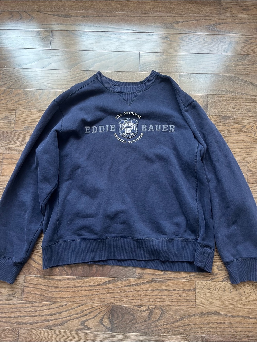 navy blue vintage eddie bauer boxy for crewneck hoodie